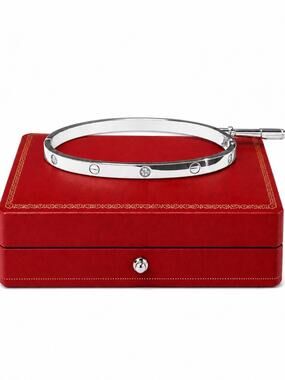 Stamped Love Platinum Silver Thin Version Bangle Bracelet with Stones